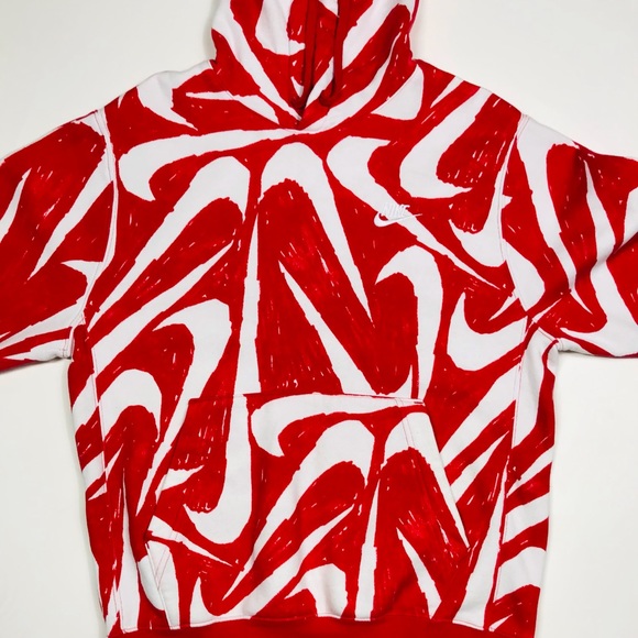 Nike Sportswear Red Hoodie Pullover Sweatshirt All Over Logo Swoosh Mens Small - Picture 6 of 6